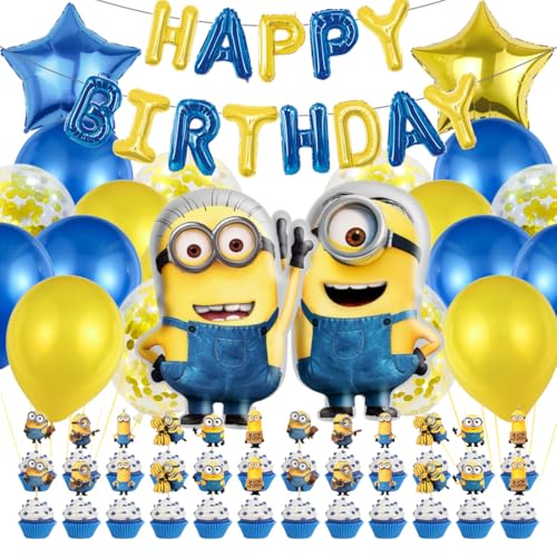 Luftballon Geburtstagsdeko Kinder, Kindergeburtstag Deko Set, Cartoon Großer Gelb Folienballon, Gelb Blau Luftballons Happy Birthday Ballons Stern Ballon Cupcake Toppers Kuchen Deko Luftballon Geburtstagsdeko Kinder, Kindergeburtstag Deko Set, Cartoon Großer Gelb Folienballon, Gelb Blau Luftballons Happy Birthday Ballons Stern Ballon Cupcake Toppers Kuchen Deko von Zaloife