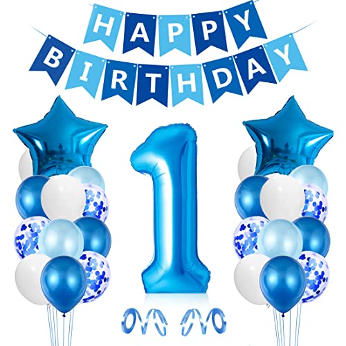 Luftballon zum Geburtstag, 1 Jahr, Jungen, Dekoration, Geburtstag, Zahl 1, Luftballons, Konfetti, Latex, Zubehör für Geburtstag, Taufe, Partydekoration Luftballon zum Geburtstag, 1 Jahr, Jungen, Dekoration, Geburtstag, Zahl 1, Luftballons, Konfetti, Latex, Zubehör für Geburtstag, Taufe, Partydekoration von Zaloife