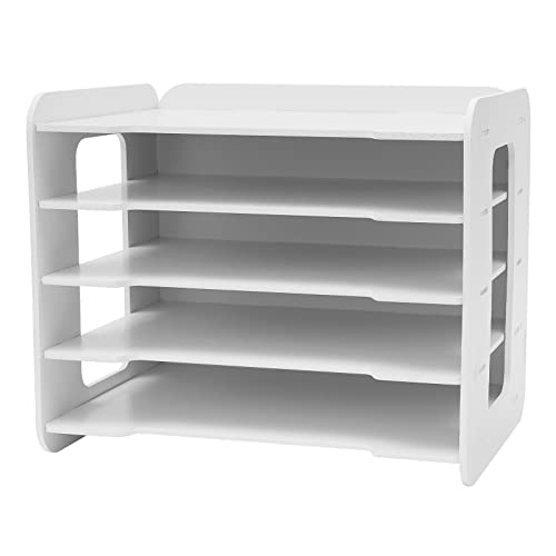 Ablagefächer Stapelbar | Aktenordner A4 Breit | 5-Fach Briefablage-Organizer | PVC-Holz-Kunststoff | 34x25cm | Für Dokumente/Stifte/Bürobedarf | Weiß | Mit DIY-Montagezubehör von Zalydala