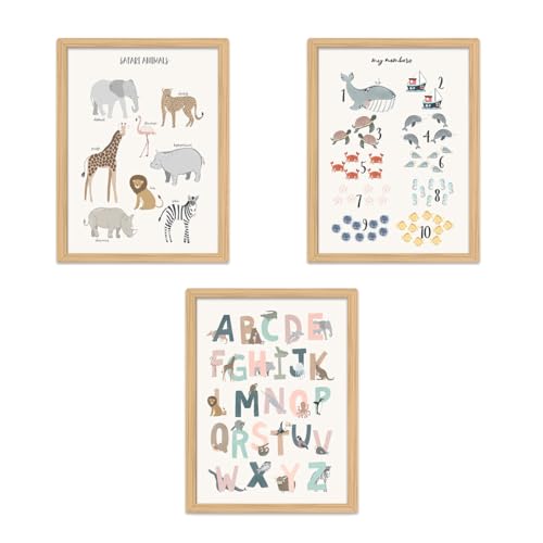 Zamety 3er Set Kinderzimmer Dekoration Poster, A4 Babyzimmer Deko Gemälde, Poster Kinderzimmer, Tierposter, Ohne Bilderrahmen, 21 * 30cm, Auf Leinwand Gedruckt und von Pädagogen Gestaltet von Zamety