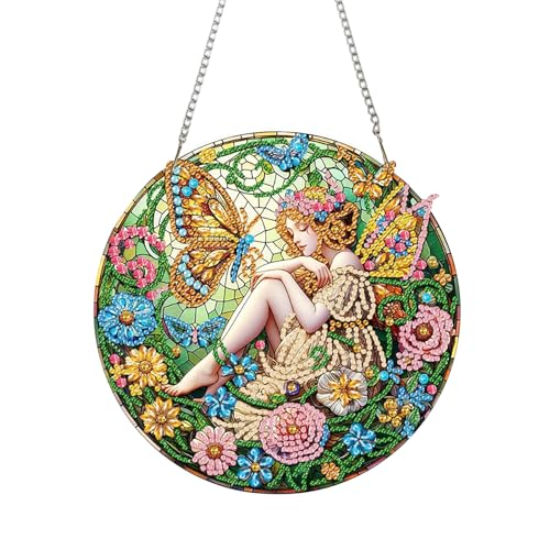 Zamety Diamond Painting Anhänger, Diamond Painting Schmetterling Fee, Diamant Crystal Art mit Kette, Frühling Diamantmalerei Fensterdeko für Eingang und Fenster Wand Decor von Zamety