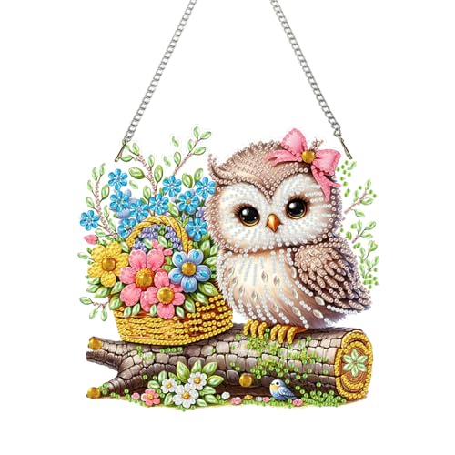 Zamety Diamond Painting Anhänger, Diamond Painting Tiere Eule, Diamant Painting Fensterbilder mit Kette, 5D Diamant Painting Bilder Kinder für Fenster Wand und Eingang Decor von Zamety