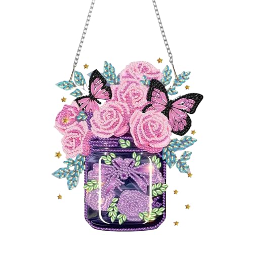 Zamety Diamond painting Anhänger, Diamond Painting Blumen, Vase Diamant Painting Fensterbilder mit Kette, Diamant Painting Kinder für Eingang und Fenster Wand Decor von Zamety
