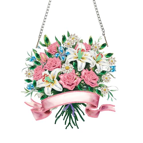 Zamety Hängende Blumen Kristall Diamond Painting Anhänger, 5D Diamond Painting Fensterbilder Kunst Dekoration mit Kette, Geeignet Wand Und Eingang DIY Dekoration für Geschenk von Zamety