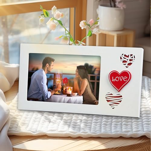 Zamety Herz Bilderrahmen, Bilderrahmen 10x15 Holz, Romantische Herz Gravierte Fotorahmen, Querformat Photo Frame für Paare, Hochzeitstag, Brautpaar, Weiß Zamety Herz Bilderrahmen, Bilderrahmen 10x15 Holz, Romantische Herz Gravierte Fotorahmen, Querformat Photo Frame für Paare, Hochzeitstag, Brautpaar, Weiß von Zamety