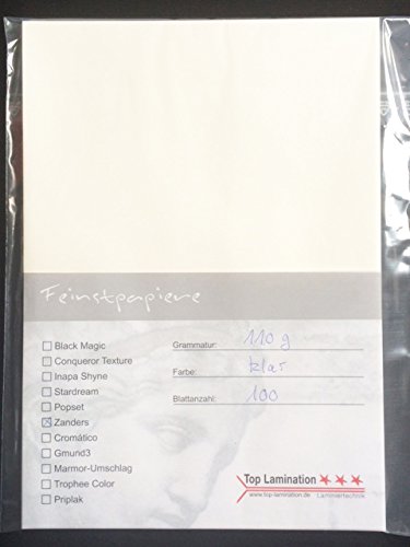 Top Lamination 100 Blatt DIN A6 Transparentpapier 110g/m² exzellente Durchsicht, sehr gute Qualität von Zanders T2000