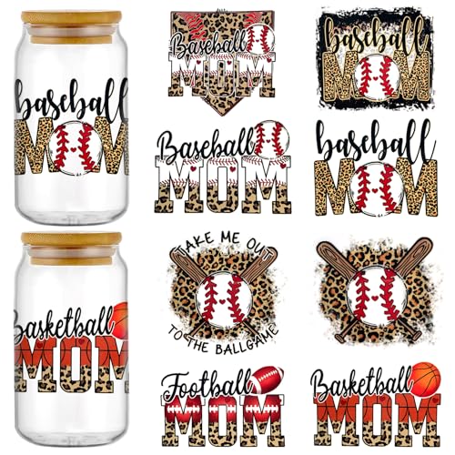 Cartoon-Baseball-Sportball-UV-DTF-Cup-Wickel-Aufkleber für Glasbecher, 473 ml, zum Aufreiben von Transfers für Bastelarbeiten, Cup-Aufkleber, 8 Blatt (E) von Zanerolan
