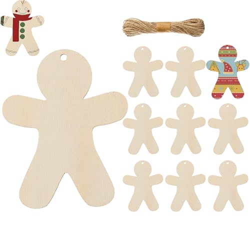 Zankie Lebkuchenmännchen aus zum Basteln – 10 Sets Lebkuchen-Weihnachts-Holzornamente, unvollendete Leere Lebkuchenmann-Formausschnitte für Weihnachtsfeier, Dekoration, 12 cm von Zankie