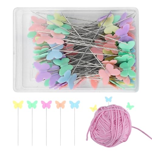 200 Stück Stecknadeln,Head Pins für DIY,Stecknadeln Mit Kopf Lang,Quilting Stecknadeln mit Blumenkopf,Flache Schmetterling Kopf Pins,Kratznadeln mit Aufbewahrungsbox-Für DIY Nähen Handwerk Basteln von Zaphara