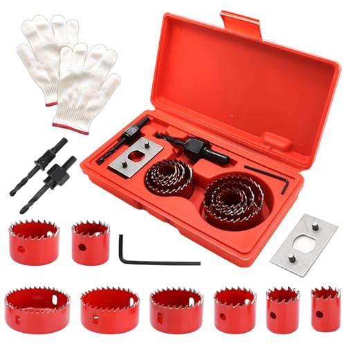 Lochsägen-Sets, 19–64 mm Lochsägen-Set, zum Bohren von weichem Metall, Holz, PVC, Kunststoff, Lochsägen, Karbonstahl, Downlights, Bohrer, Werkzeuge mit einem Paar Handschuhen, Dichtung und Lochsägen-Sets, 19–64 mm Lochsägen-Set, zum Bohren von weichem Metall, Holz, PVC, Kunststoff, Lochsägen, Karbonstahl, Downlights, Bohrer, Werkzeuge mit einem Paar Handschuhen, Dichtung und von Zaphara