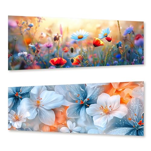 Zariocy 2 Pack Groß Diamond Painting Kits Blumen, DIY Malen mit Diamantkunst Blumenstrauß Round Full Drill Crystal Diamond Stickerei Gemälde Kunsthandwerk für Home Office Wall Decor 30x80 cm von Zariocy