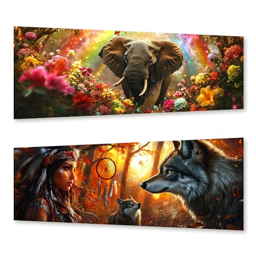 Zariocy 2 Pack Groß Diamond Painting Kits Elefant & Wolfsfrau, DIY Malen mit Diamantkunst Tiere Round Full Drill Crystal Diamond Stickerei Gemälde Kunsthandwerk für Home Office Wall Decor 30x80 cm Zariocy 2 Pack Groß Diamond Painting Kits Elefant & Wolfsfrau, DIY Malen mit Diamantkunst Tiere Round Full Drill Crystal Diamond Stickerei Gemälde Kunsthandwerk für Home Office Wall Decor 30x80 cm von Zariocy