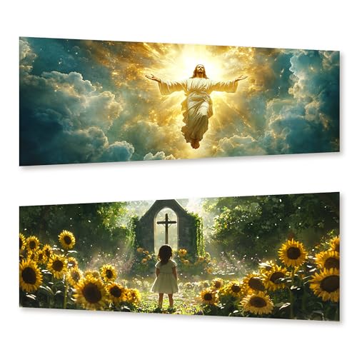 Zariocy 2 Pack Groß Diamond Painting Kits Jesus & Religion, DIY Malen mit Diamantkunst Gott Round Full Drill Crystal Diamond Stickerei Gemälde Kunsthandwerk für Home Office Wall Decor 30x80 cm von Zariocy