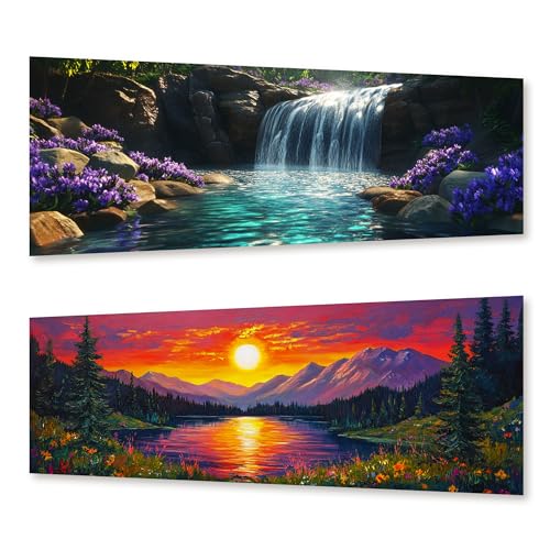 Zariocy 2 Pack Groß Diamond Painting Kits Landschaft, DIY Malen mit Diamantkunst Round Full Drill Crystal Diamond Stickerei Gemälde Kunsthandwerk für Home Office Wall Decor 30x80 cm von Zariocy