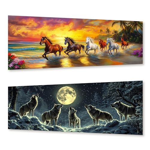Zariocy 2 Pack Groß Diamond Painting Kits Pferd & Wolf, DIY Malen mit Diamantkunst Tiere Round Full Drill Crystal Diamond Stickerei Gemälde Kunsthandwerk für Home Office Wall Decor 30x80 cm Zariocy 2 Pack Groß Diamond Painting Kits Pferd & Wolf, DIY Malen mit Diamantkunst Tiere Round Full Drill Crystal Diamond Stickerei Gemälde Kunsthandwerk für Home Office Wall Decor 30x80 cm von Zariocy