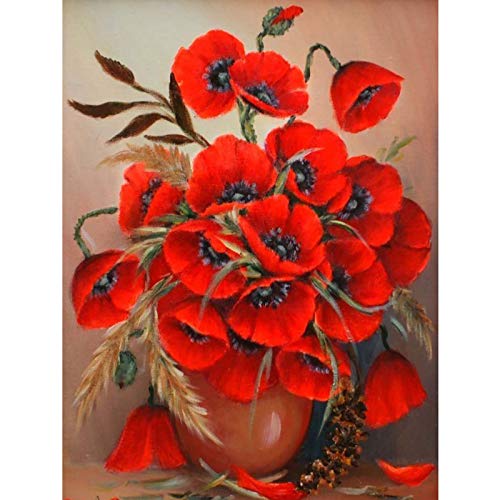 Zariocy 5D Diamond Painting Set Rote Rose, Diamant Painting Bilder Mohnblume Adult Runder Vollbohrer Diamant Stickerei Gemälde Kunsthandwerk Für Zuhause Wanddekoration 30x40 Cm von Zariocy