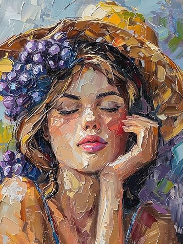 Zariocy 5D Diamond Painting Kits Frau, DIY Malerei mit Diamant Kunst Weintrauben Rund Voll Drill Crystal Diamond Stickerei Gemälde Kunsthandwerk für Home Office Wall Decor 30x40cm von Zariocy
