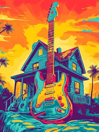 Zariocy 5D Diamond Painting Kits Gitarre Haus, DIY Malen mit Diamantkunst Sonnenuntergang Round Full Drill Crystal Diamond Stickerei Gemälde Kunsthandwerk für Home Office Wall Decor 30x40 cm Zariocy 5D Diamond Painting Kits Gitarre Haus, DIY Malen mit Diamantkunst Sonnenuntergang Round Full Drill Crystal Diamond Stickerei Gemälde Kunsthandwerk für Home Office Wall Decor 30x40 cm von Zariocy