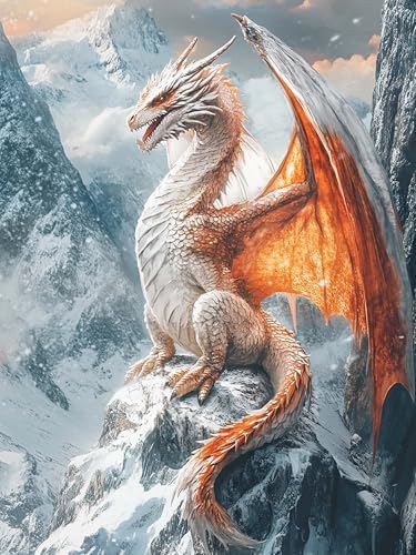 Zariocy 5D Diamond Painting Kits Roter Drache, DIY Malen mit Diamantkunst Tier Round Full Drill Crystal Diamond Stickerei Gemälde Kunsthandwerk für Home Office Wall Decor 30x40 cm von Zariocy