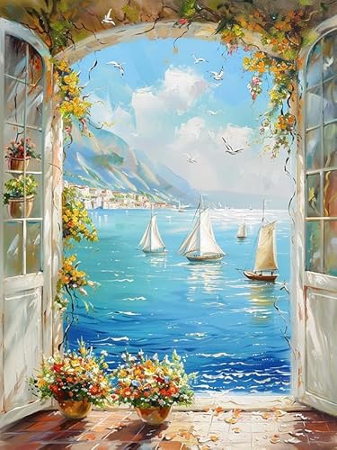 Zariocy 5D Diamond Painting Kits Seelandschaft, DIY Malerei mit Diamant Kunst Rund Voll Drill Crystal Diamond Stickerei Gemälde Kunsthandwerk für Home Office Wall Decor 30x40cm von Zariocy