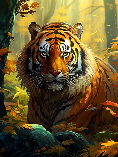 Zariocy 5D Diamond Painting Kits Tiger, DIY Malen mit Diamantkunst Tiere Round Full Drill Crystal Diamond Stickerei Gemälde Kunsthandwerk für Home Office Wall Decor 30x40 cm von Zariocy