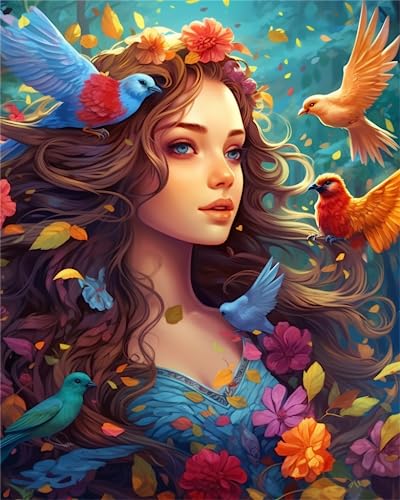 Zariocy 5D Diamond Painting Kits Woman Flower Bird, DIY Paint with Diamond Art Plants Round Full Drill Crystal Diamond Embroidery Paintings Arts Craft for Home Office Wall Decor 30x40CM von Zariocy