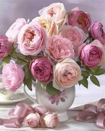 Zariocy 5D Diamond Painting Set Rose, Diamant Painting Bilder Pinke Blume Adult Runder Vollbohrer Diamant Stickerei Gemälde Kunsthandwerk Zuhause Wanddekoration 30x40 Cm von Zariocy