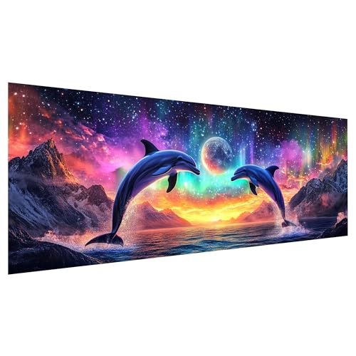 Zariocy 5D Groß Diamond Painting Kits Aurora-Delfine, DIY Malen mit Diamantkunst Szenerie Round Full Drill Crystal Diamond Stickerei Gemälde Kunsthandwerk für Home Office Wall Decor 30x80 cm von Zariocy