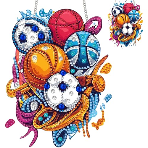 Zariocy Diamond Painting Anhänger - Basketball Fußbälle Fenster deko Hängen, Fenster für Haus Garten (Haustür, Veranda) - DIY Diamantkunst Anhänger Kit für Erwachsene 20x20 cm von Zariocy