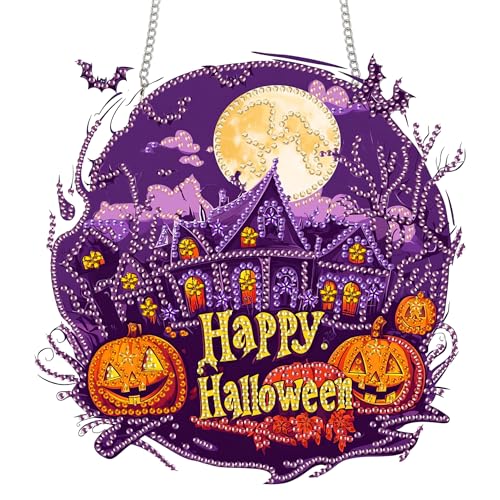 Zariocy Diamond Painting Anhänger - Hauskürbis Halloween Fenster deko Hängen, Fenster für Haus Garten (Haustür, Veranda) - DIY Diamantkunst Anhänger Kit für Erwachsene 20x20 cm von Zariocy