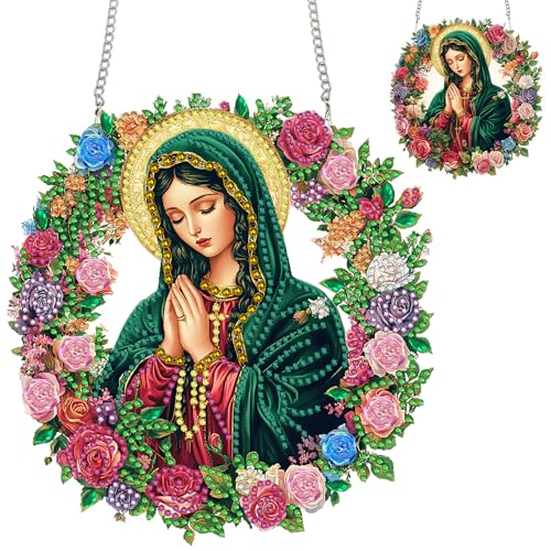 Zariocy Diamond Painting Anhänger - Heilige Jungfrau Maria Fenster deko Hängen, Fenster für Haus Garten (Haustür, Veranda) - DIY Diamantkunst Anhänger Kit für Erwachsene 20x20 cm von Zariocy