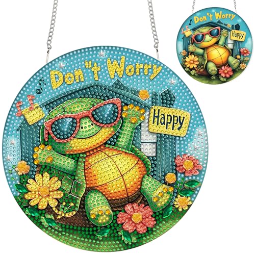 Zariocy Diamond Painting Anhänger - Meeresschildkröte Tiere Fenster deko Hängen, Lichtfänger für Haus Haus Garten (Haustür, Veranda) - DIY Diamantkunst Anhänger Kit für Erwachsene 20x20 cm von Zariocy