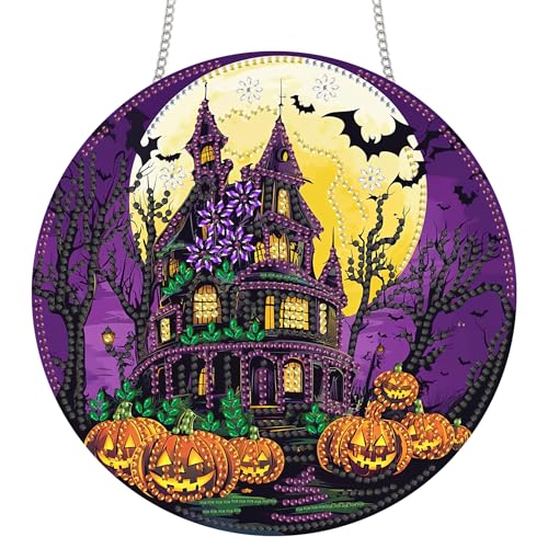 Zariocy Diamond Painting Anhänger - Spukhaus Halloween Fenster deko Hängen, Fenster für Haus Garten (Haustür, Veranda) - DIY Diamantkunst Anhänger Kit für Erwachsene 20x20 cm von Zariocy