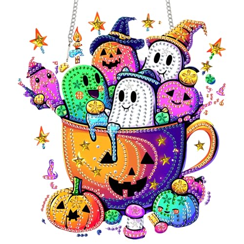 Zariocy Diamond Painting Anhänger - Süßer Geist Halloween Fenster deko Hängen, Fenster für Haus Garten (Haustür, Veranda) - DIY Diamantkunst Anhänger Kit für Erwachsene 20x20 cm von Zariocy