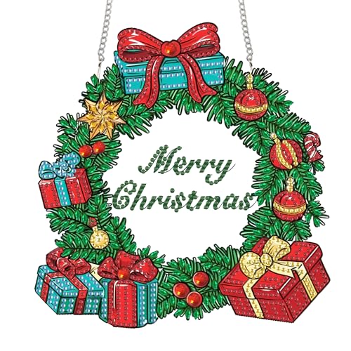 Zariocy Diamond Painting Anhänger - Weihnachtskranz Fenster deko Hängen, Fenster für Haus Garten (Haustür, Veranda) - DIY Diamantkunst Anhänger Kit für Erwachsene 20x20 cm von Zariocy