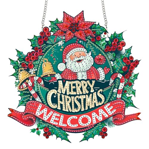 Zariocy Diamond Painting Anhänger - Weihnachtsmannkranz Weihnachten Fenster deko Hängen, Fenster für Haus Garten (Haustür, Veranda) - DIY Diamantkunst Anhänger Kit für Erwachsene 20x20 cm von Zariocy