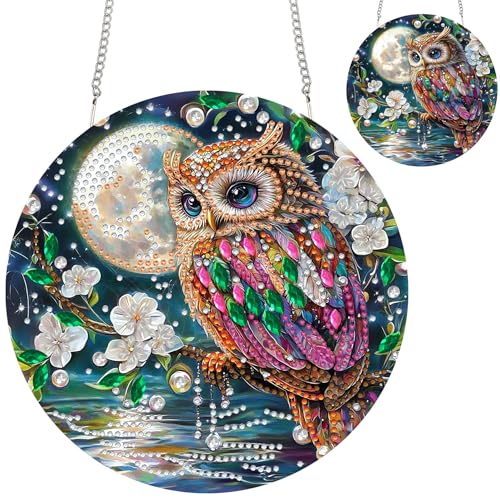Zariocy Diamond Painting Pendant Suncatcher - Eule Tiere Fenster deko hängen, Lichtfänger für Haus Haus Garten Büro (Haustür, Veranda) - DIY Diamantkunst Anhänger Kit für Erwachsene 20x20 cm von Zariocy