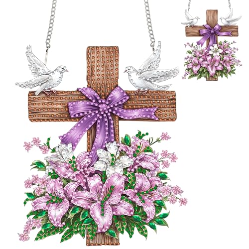 Zariocy Diamond Painting Anhänger - Kreuz Blume Landschaften Fenster deko Hängen, Lichtfänger für Haus (Haustür, Veranda, Wanddeko) - DIY Diamantkunst Anhänger Kit für Erwachsene 20x20 cm von Zariocy