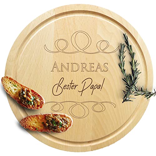 Geschenke für Männer - sinnvolle Männergeschenke zum Geburtstag für Papa gesucht? - Personalisiere Dein Schneidebrett rund - Küchenbrett Holz mit Gravur & Namen - unbehandelt (Bester Papa) von Zarto