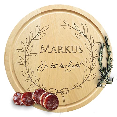 Geschenke für Männer - sinnvolle Männergeschenke zum Geburtstag für Papa gesucht? - Personalisiere Dein Schneidebrett rund - Küchenbrett Holz mit Gravur & Namen - unbehandelt (Der Beste) von Zarto