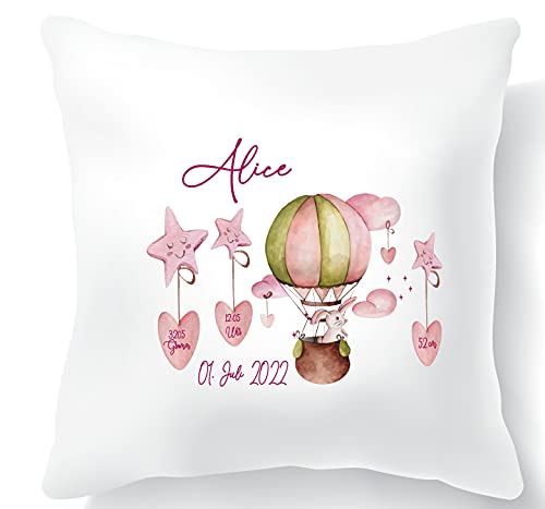 Zarto Babygeschenk mit Geburtsdaten personalisiert - Kissen mit Namen als Geschenk zur Geburt oder Taufe - Namenskissen für Baby's Jungen & Mädchen (Alice) von Zarto