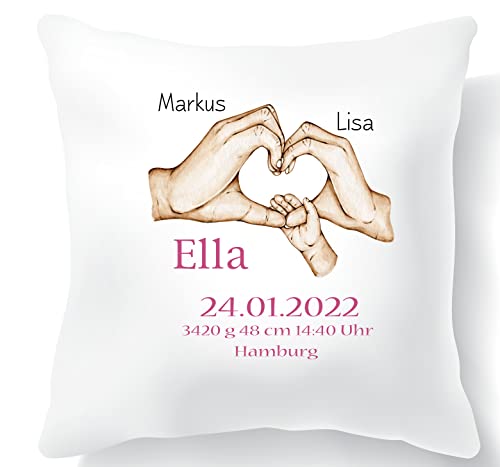Zarto® Personalisierte Geschenke Baby Geburt für Mädchen personalisiert - individualisiertes Namenskissen mit Geburtsdaten - Geschenkidee Kissen mit Namen (Rosa) von Zarto
