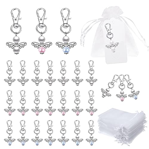 Zasiene Engel Anhänger Schlüsselanhänger 30 Stück Engelanhänger Gastgeschenke Kommunion Gastgeschenk Hochzeit Schutzengel Gastgeschenk Taufe Mädchen mit Organza Säckchen + Weißes Leeres Liebesetikett von Zasiene