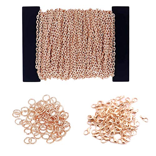 Zasiene Kettenband 131 Stück Ketten Roségold Kettenglieder Schmuckherstellung Zubehör mit Sprung Ringe Karabinerverschlüsse für DIY Halskette Basteln(Roségold/12m) von Zasiene