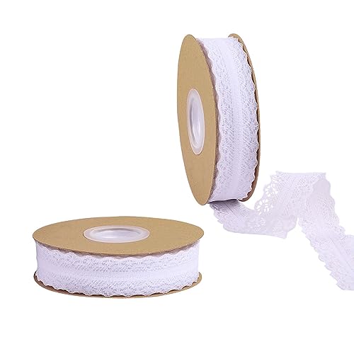 Zasiene Weiß Vintage Band 2 Rolls Vintage Zierspitze Spitzenbordüre Spitzenband Spitzenband Weiss Spitzenband Weiß Vintage Spitzenbordüre zum Nähen Basteln Geschenkband Spitzenbordüre für Hochzeit von Zasiene