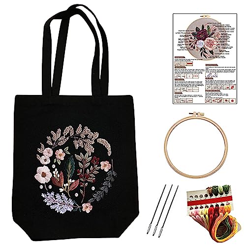 Zasjon Stickset Tasche Sticken Set Erwachsene für Anfänger, Stickset Segeltuchtasche mit Blumenmuster, DIY Handgemachte Sticktasche mit Stickrahmen Tragetasche Stickerei Kit für Erwachsene von Zasjon