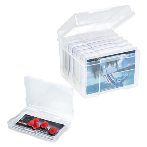 Zasvec Foto Aufbewahrungsbox 1 Stück Aufbewahrungsbox mit 6 Innenboxen Transparent Foto Organizer Kunststoff Fotobox Aufbewahrungsbox Fotoboxen aus Kunststoff für Postkarten Aufbewahrung von Zasvec