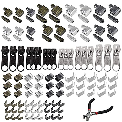 Zasvec Reißverschluss Reparatur Set 142 Stück Zinklegierungs Reißverschluss Unterer Reißverschluss Stopper Metall Reißverschluss Ersatz Reißverschluss #3#5#8 für Zipper Reparatur von Zasvec