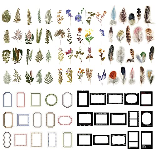 Zasvec Scrapbook Sticker 150 Stück PET Transparente Dekorative Aufkleber Selbstklebende Vintage Blumen Pflanzen Feder und Rahmen Aufkleber für DIY Sammelalbum, Fotoalben, Bullet Journal Zasvec Scrapbook Sticker 150 Stück PET Transparente Dekorative Aufkleber Selbstklebende Vintage Blumen Pflanzen Feder und Rahmen Aufkleber für DIY Sammelalbum, Fotoalben, Bullet Journal von Zasvec