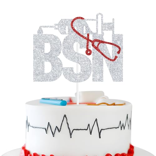 Glitzernder Tortenaufsatz "Congrats BSN", Überlebender der Krankenpfleger, Krankenschwesterschule, Abschlussfeier, Party-Dekorationen, silberner Glitzer Glitzernder Tortenaufsatz "Congrats BSN", Überlebender der Krankenpfleger, Krankenschwesterschule, Abschlussfeier, Party-Dekorationen, silberner Glitzer von Zatain